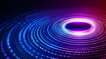 Abstract swirling neon light concentric circles design