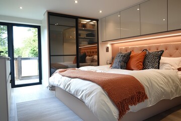 Small room with a perfectly fitted sliding wardrobe, optimizing limited space without compromising or functionality.