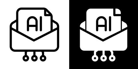 email with AI system line and glyph icon, outline and glyph vector sign, linear and glyph style pictogram isolated on white and black. AI or artificial intelligence Symbol, logo, icon, illustration