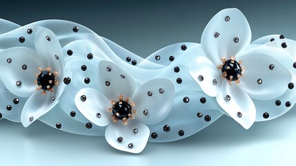 Fototapeta premium Elegant White Flowers Adorned With Black And Gold Jewels