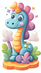 Cute cartoon dinosaur illustration, playful background, children's book, nursery decor.