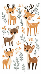 Cute Deer Floral Design, Autumn Theme, Nursery Decor, Printable Stickers.