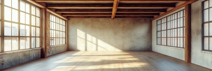 Obraz premium Spacious Loft Apartment with Large Windows and Exposed Beams