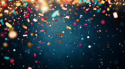 Confetti Celebration: A vibrant explosion of colorful confetti against a deep blue backdrop. Perfect for celebratory occasions and festive designs.