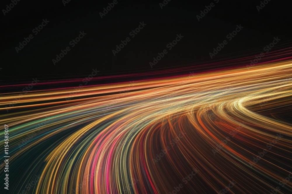 Poster Colorful light streaks create a dynamic visual display in an abstract nighttime setting. Generative AI