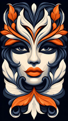 Fototapeta premium Elegant Woman Mask, Floral Design, Dark Background, Graphic Art, Design Element.