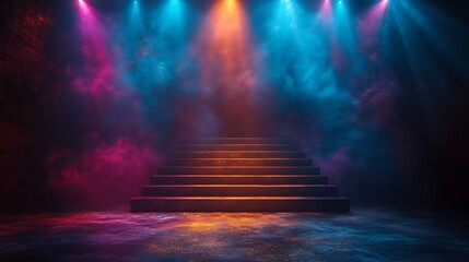 Vibrant Multicolored Stage Capturing Attention with Glowing Spotlight Effects Picture