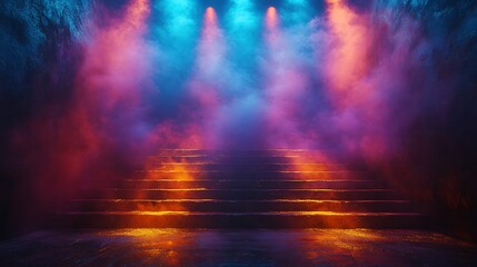 Vibrant Multicolored Stage Radiating Energy with Spotlight Effects Images