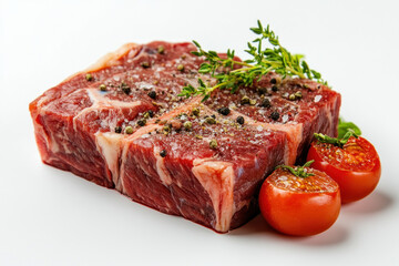 Savory grilled beef adorned with fresh tomatoes and herbs, exuding mouthwatering flavors on a rustic wooden platter.