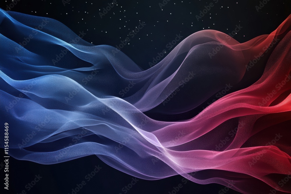 Poster Flowing fabric texture of the American flag in a starry background at night creates a sense of unity and patriotism. Generative AI