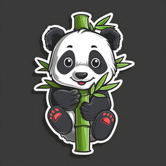 A cartoon panda bear is holding a bamboo stick
