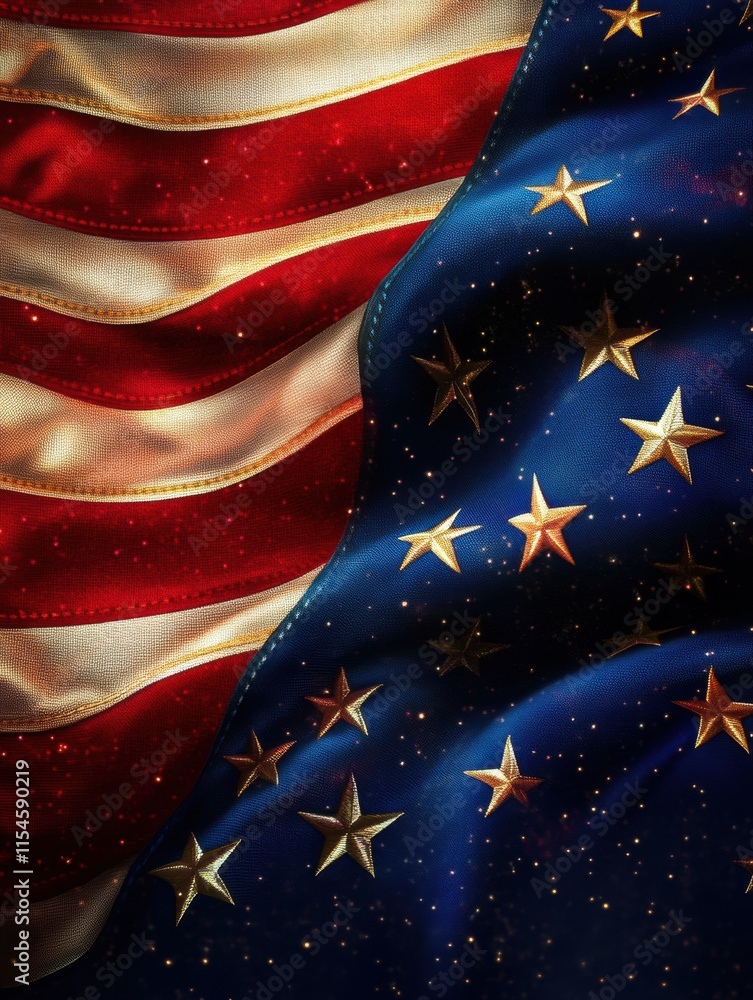 Poster flowing american flag and european union flag in vibrant fabric textures create a striking display o