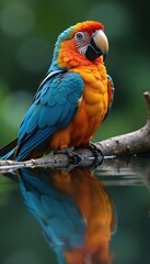 Obraz premium Papagei mit bunten Federn schauen sich im Spiegel an, farbiges haar, vogelpapagei