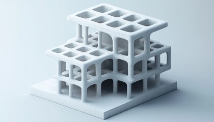 Waffle structure in isometric view, showcasing main perspective details of the architectural design.