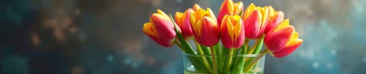 Fototapeta premium Tulips with stems submerged in a glass container filled with water, water, tulips, bouquet
