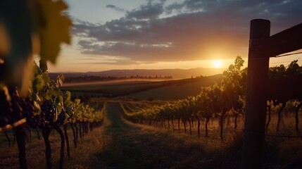 Obraz premium Tuscan Vineyard Sunset: Golden Hour in Italy's Wine Country