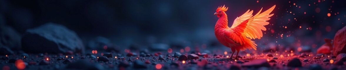 Obraz premium Glowing plumage illuminated against dark space, glowing plumage, space, soft