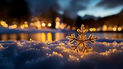 Winter Wonderland: A Sparkling Snowflake in a Snowy Landscape
