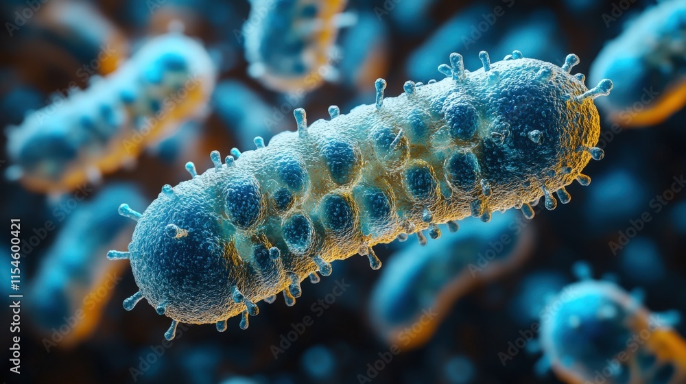 Aufkleber microscopic view of rod-shaped bacteria with surface structures.