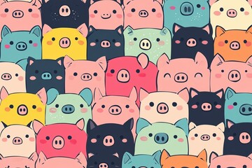Pig faces pattern background.