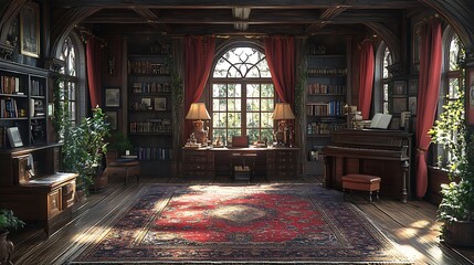 Obraz premium Elegant Study Room with Antique Furniture. Concept of Classic, Cozy, and Sophisticated.