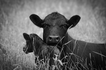 black and white cow and calf