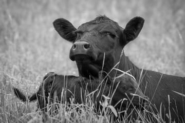 cow and calf in the grass