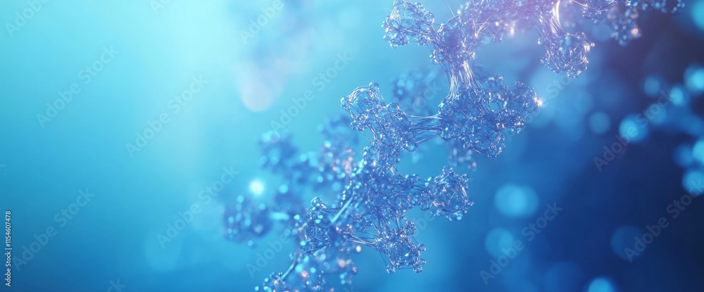 Poster abstract representation of molecular structures in a blue-toned environment.