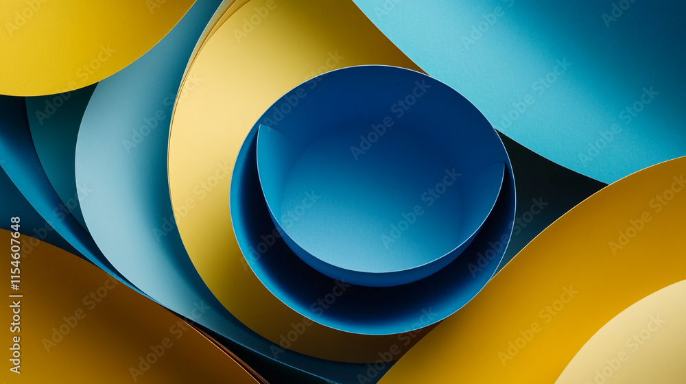 Poster colorful paper circles arranged in overlapping layers with a modern aesthetic.