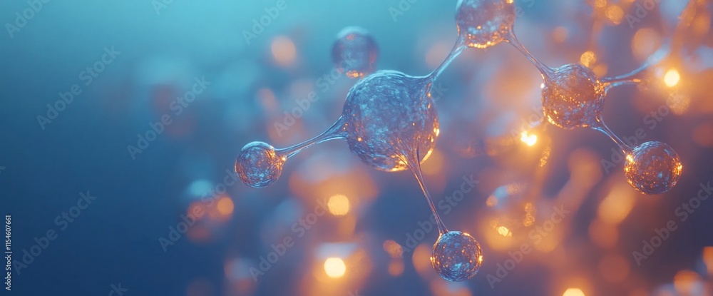 Poster abstract representation of molecules with glowing elements in a scientific context.