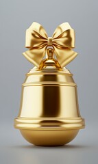 A golden bell with a satin bow on top, isolated on a grey background.