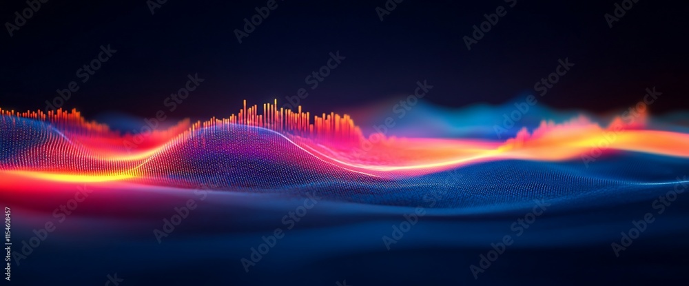 Poster abstract visualization of sound waves in vibrant colors and fluid shapes.