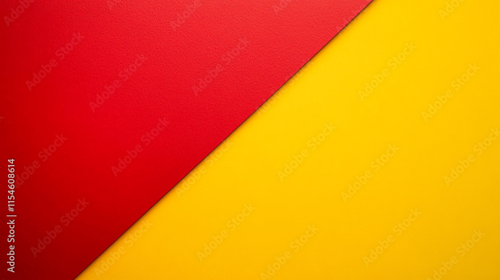 Poster bright red and yellow geometric shapes create a dynamic visual contrast.