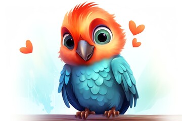 Adorable cartoon bird with hearts.