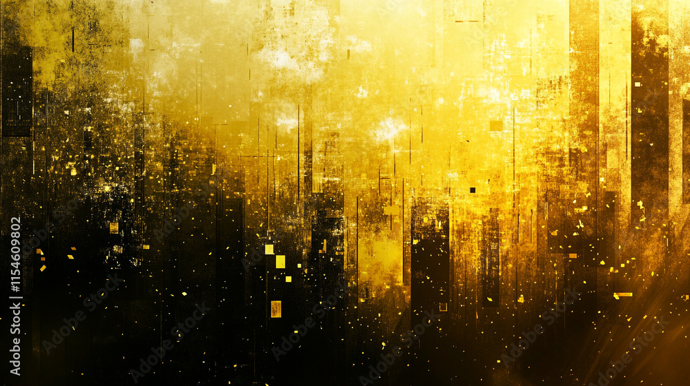 Poster golden abstract design with textured layers and dynamic elements.