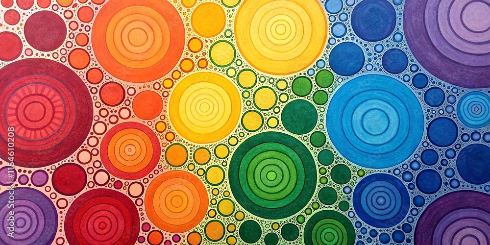 Poster a colorful painting of circles with a rainbow in the middle