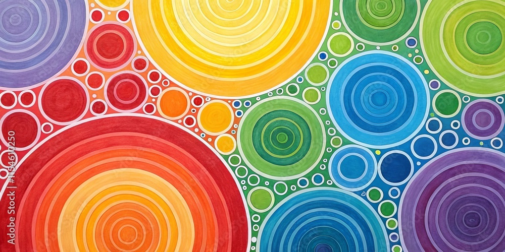 Poster a colorful painting of circles with a rainbow in the middle