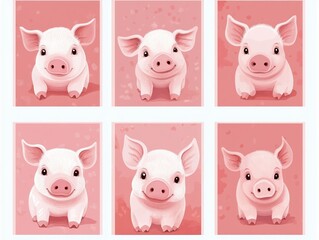 Collection of little piggy. A variety of little piggy design. Set of animal cartoon character mascot PIG collection.