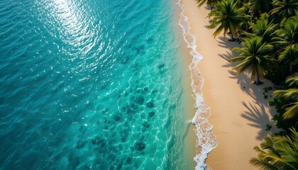 Tropical beach with palm trees during a sunny day . Ai Generated