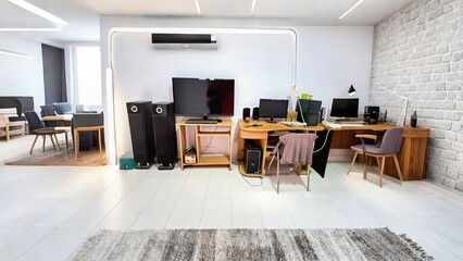 workspace with chairs and desks