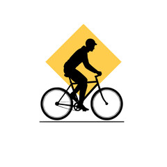 Obraz premium Silhouette of a cyclist with a yellow diamond background