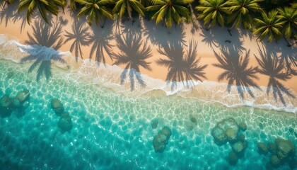 Tropical beach with palm trees during a sunny day . Ai Generated