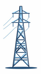 Tall electricity pylon, power lines, energy infrastructure, clear sky background, industrial use.