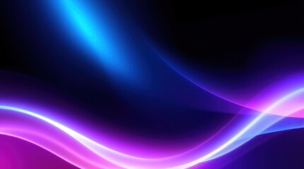 Abstract waves of blue and purple light create a dynamic and vibrant background.