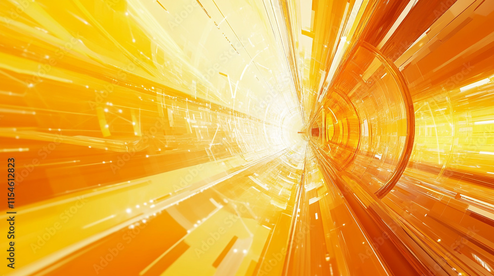 Poster dynamic burst of yellow light creating a futuristic tunnel effect.
