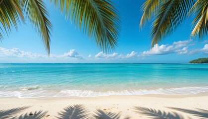 Tropical beach with palm trees during a sunny day . Ai Generated
