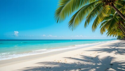 Tropical beach with palm trees during a sunny day . Ai Generated