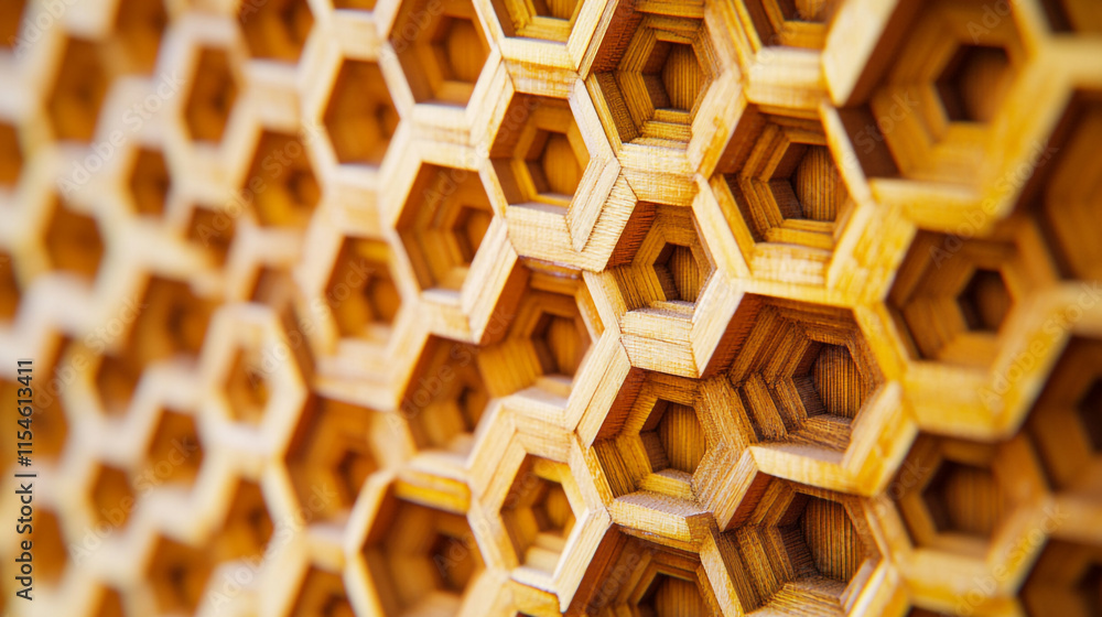 Poster intricate wooden hexagon pattern showcasing craftsmanship and design techniques.