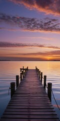 Fototapeta premium Wooden Pier Leading to a Calm Lake at Sunset