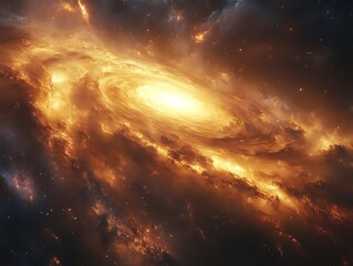 Obraz premium Fiery spiral galaxy swirling in space.